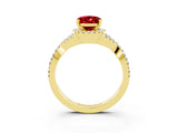 Yellow gold Oval Cut Ruby Halo Twist Band Solitaire Prong Setting Ring_3