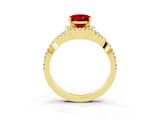 Yellow gold Oval Cut Ruby  Halo Twist Band Solitaire Prong Setting Ring_39