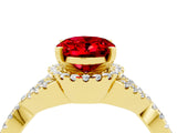 Yellow gold Oval Cut Ruby  Halo Twist Band Solitaire Prong Setting Ring_40