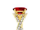 Yellow gold Oval Cut Ruby  Halo Twist Band Solitaire Prong Setting Ring_41
