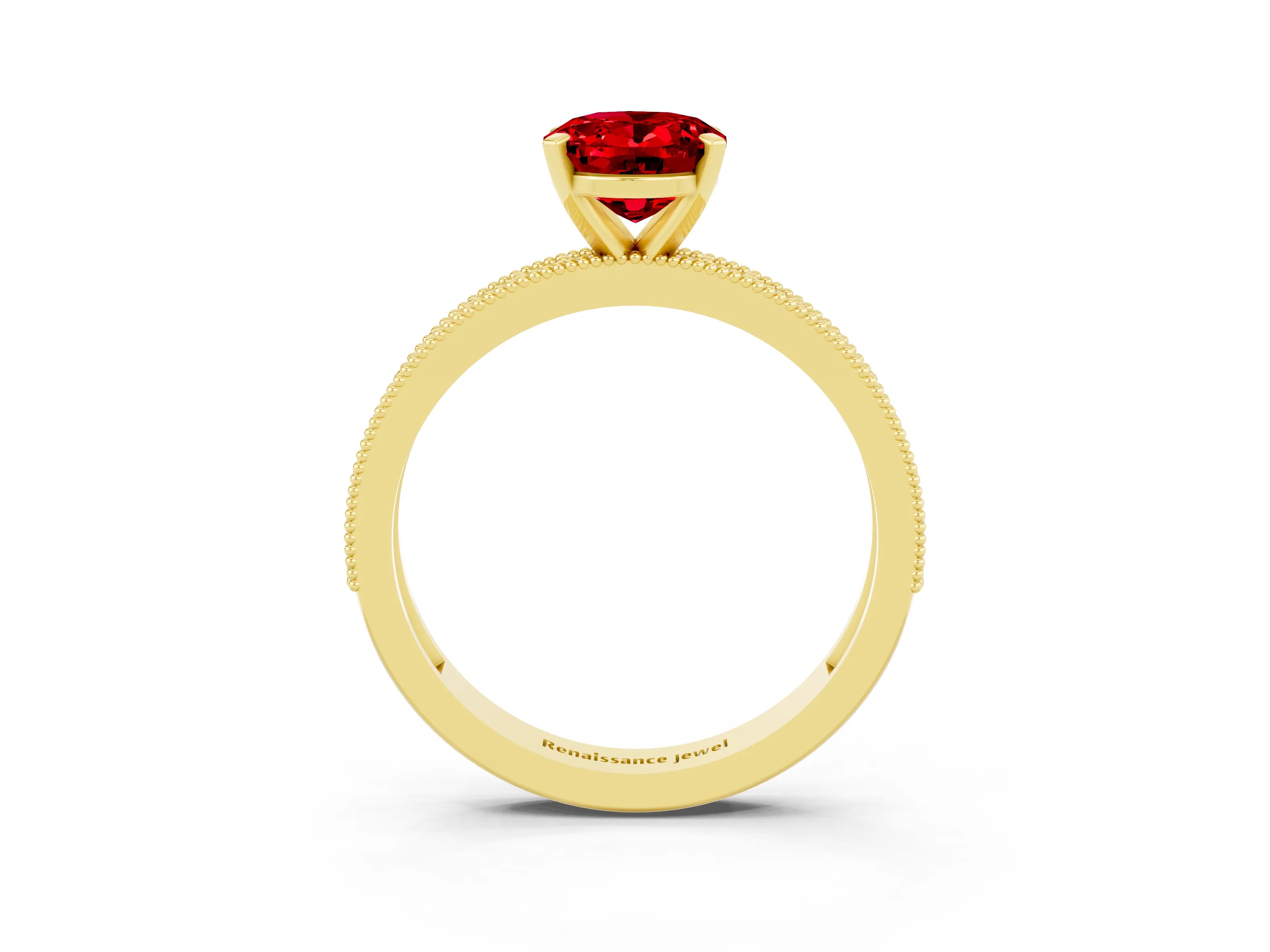 Yellow gold Oval Cut Ruby Milgrain Pavé Engagement Ring with Four-Prong Setting_15