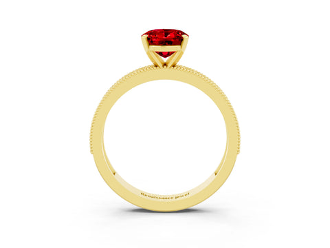 Yellow gold Oval Cut Ruby Milgrain Pavé Engagement Ring with Four-Prong Setting_15