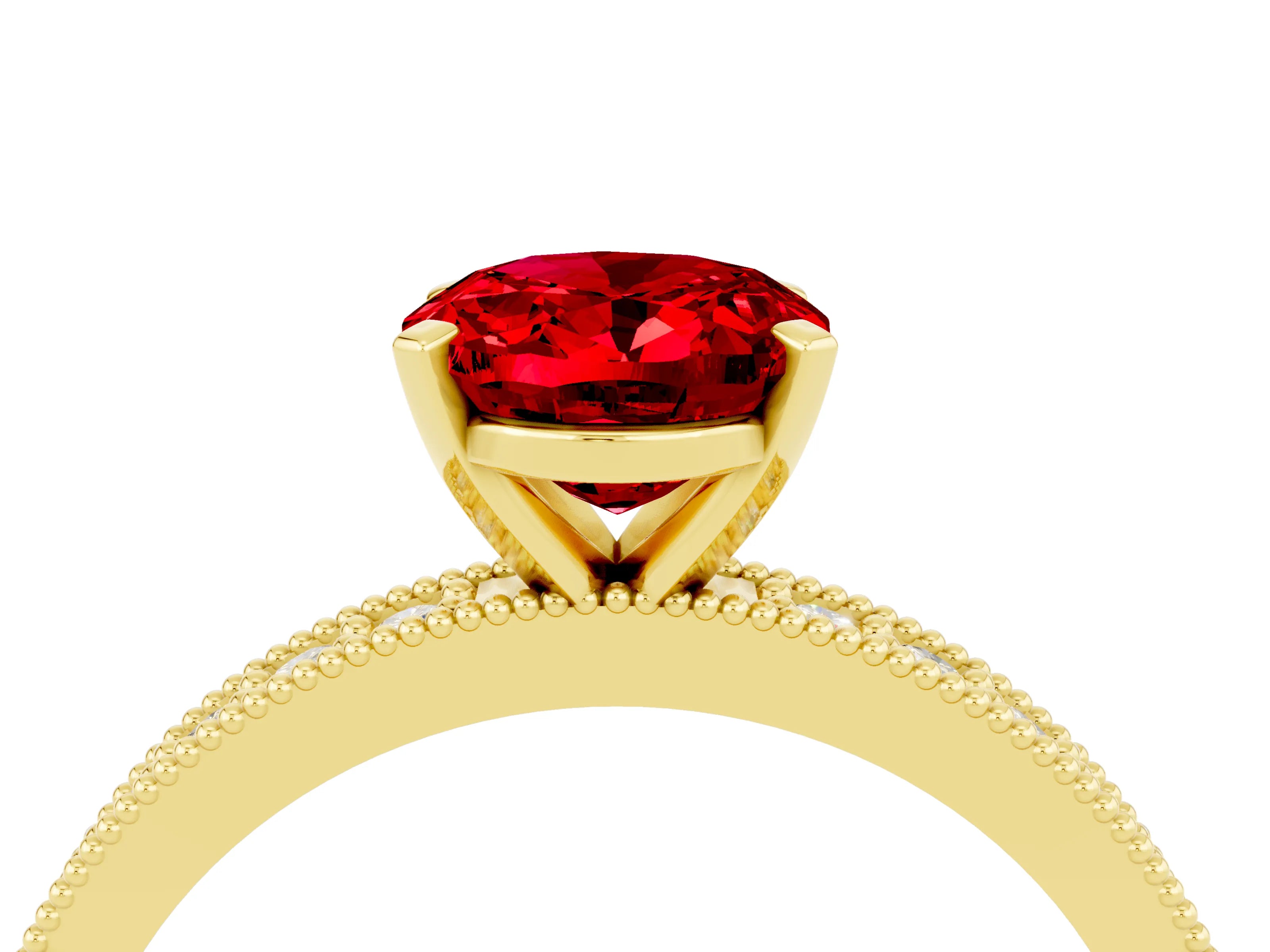 Yellow gold Oval Cut Ruby Milgrain Pavé Engagement Ring with Four-Prong Setting_16