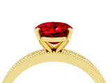 Yellow gold Oval Cut Ruby Milgrain Pavé Engagement Ring with Four-Prong Setting_16