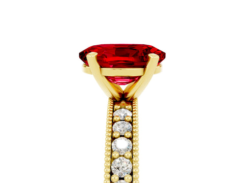 Yellow gold Oval Cut Ruby Milgrain Pavé Engagement Ring with Four-Prong Setting_17
