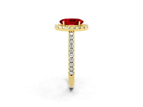 Yellow gold Oval Cut Ruby Pavé Halo Ring with Four-Prong Setting_14