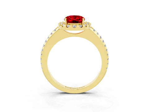Yellow gold Oval Cut Ruby Pavé Halo Ring with Four-Prong Setting_15
