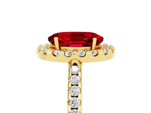 Yellow gold Oval Cut Ruby Pavé Halo Ring with Four-Prong Setting_17