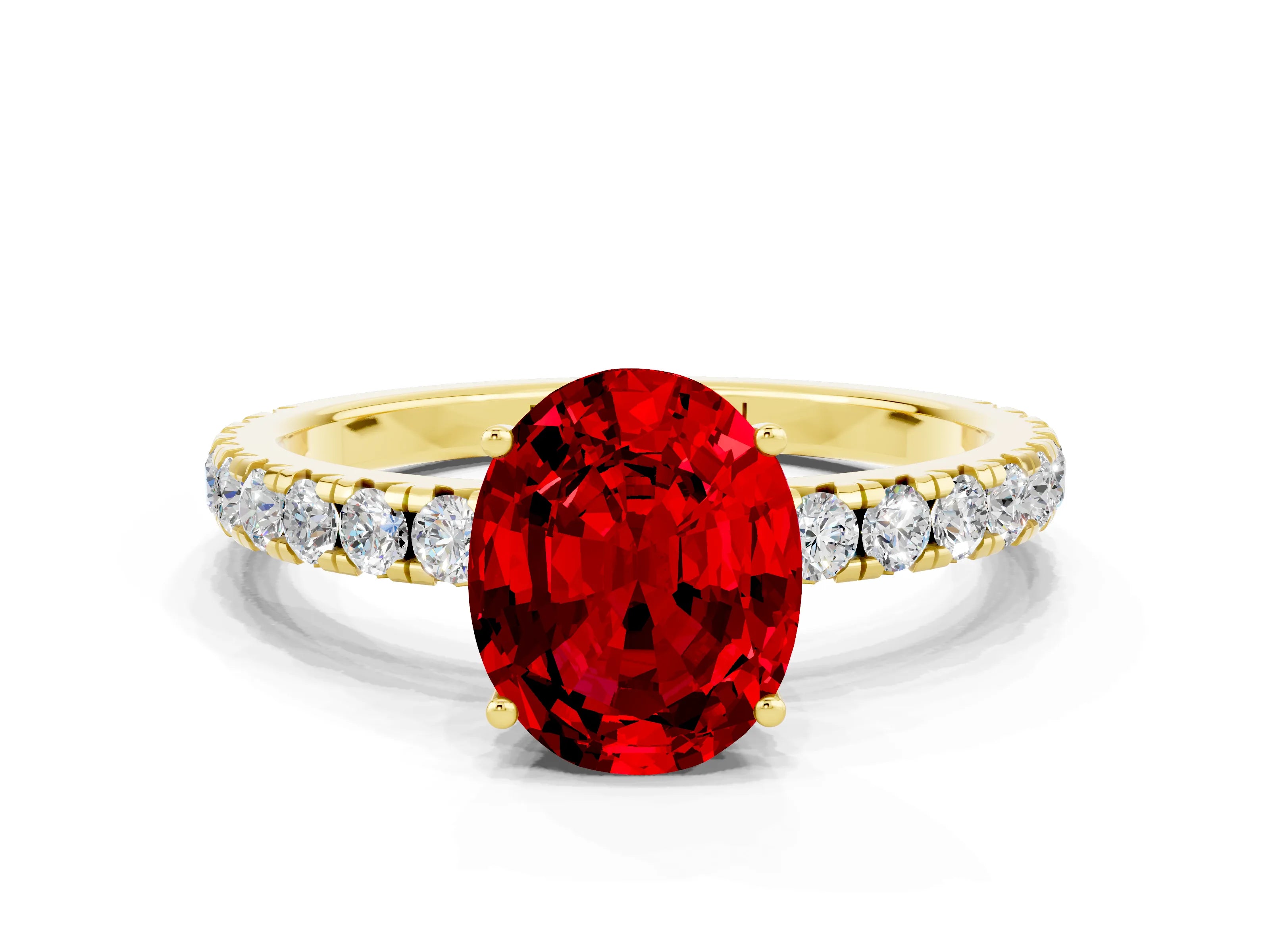 Yellow gold Oval Cut Ruby Pavé Solitaire Engagement Ring with Four-Prong Setting_12
