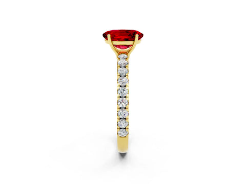 Yellow gold Oval Cut Ruby Pavé Solitaire Engagement Ring with Four-Prong Setting_14