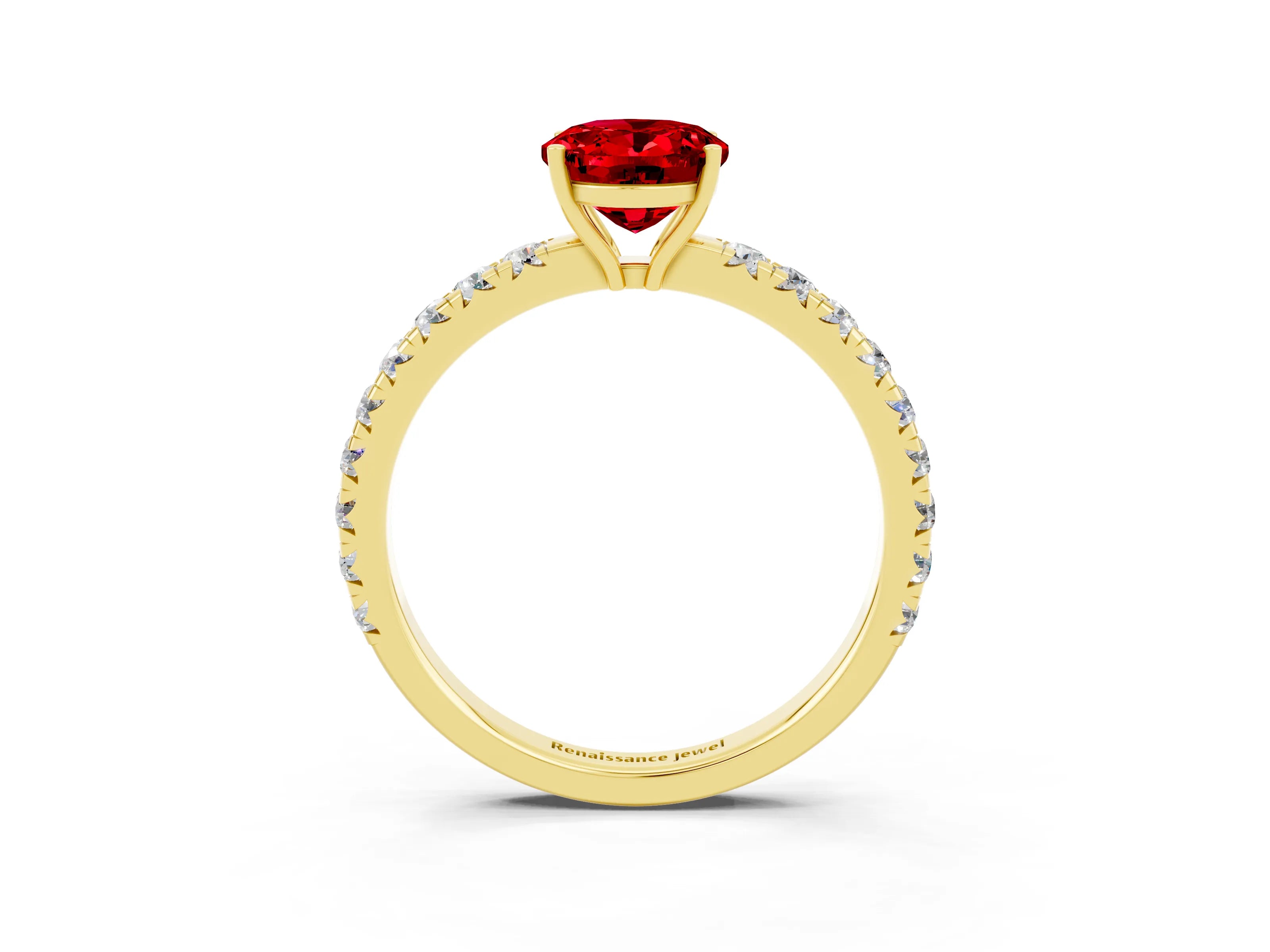 Yellow gold Oval Cut Ruby Pavé Solitaire Engagement Ring with Four-Prong Setting_15