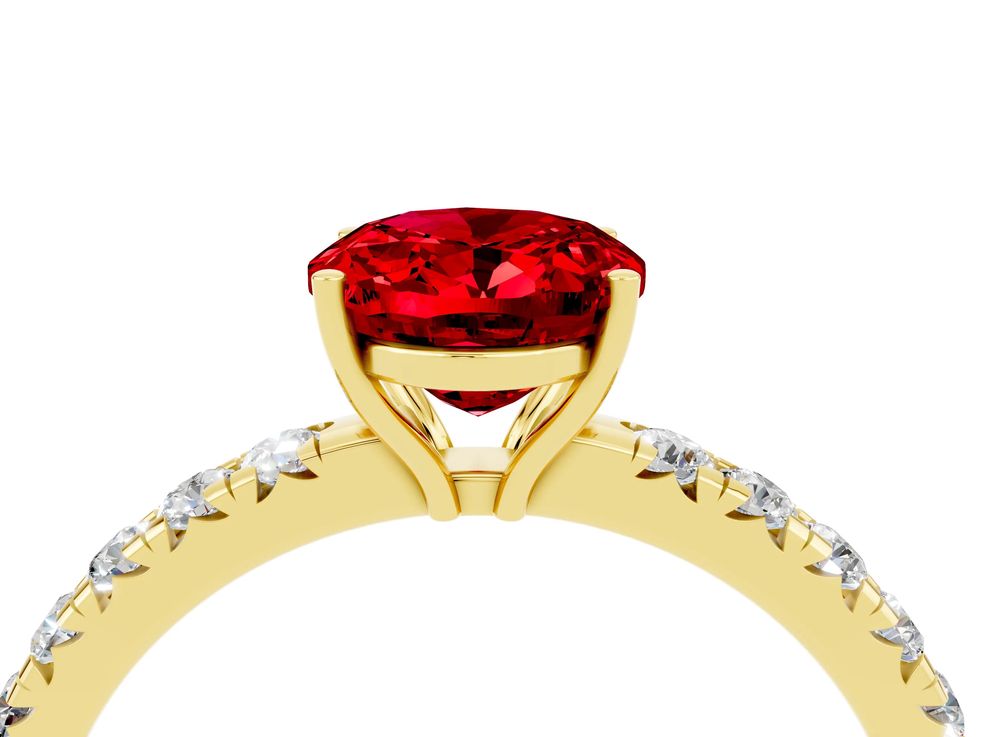 Yellow gold Oval Cut Ruby Pavé Solitaire Engagement Ring with Four-Prong Setting_16