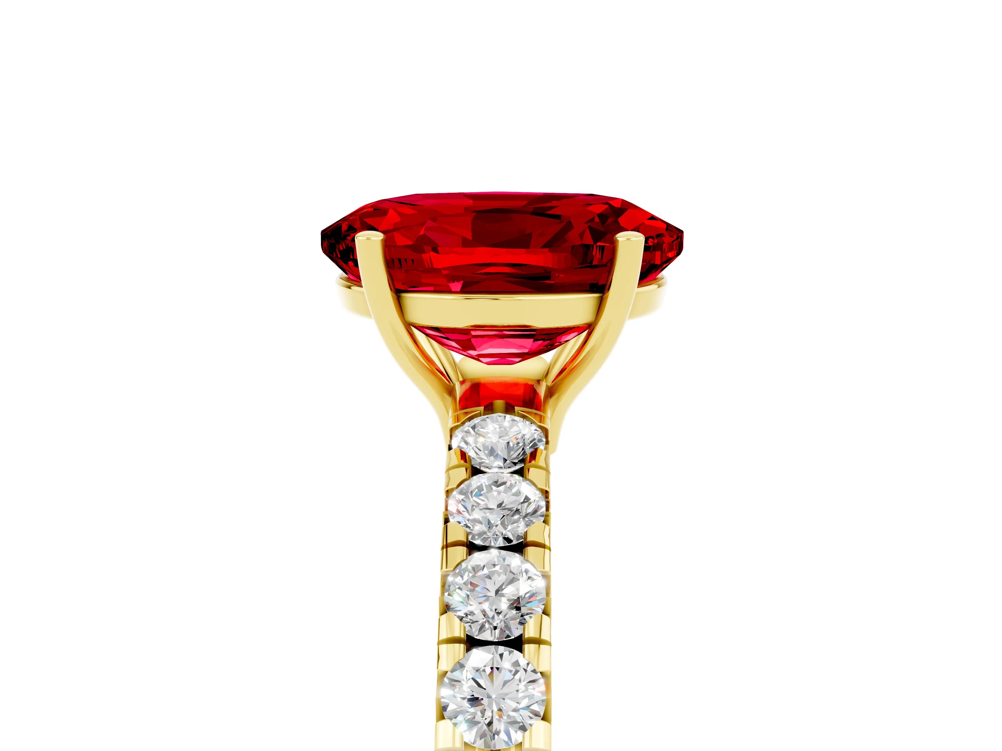 Yellow gold Oval Cut Ruby Pavé Solitaire Engagement Ring with Four-Prong Setting_17