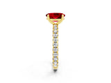 Yellow gold Oval Cut Ruby Pavé Solitaire Ring with Round Band and Prong Setting_26