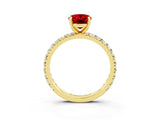 Yellow gold Oval Cut Ruby Pavé Solitaire Ring with Round Band and Prong Setting_27