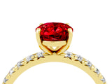 Yellow gold Oval Cut Ruby Pavé Solitaire Ring with Round Band and Prong Setting_28