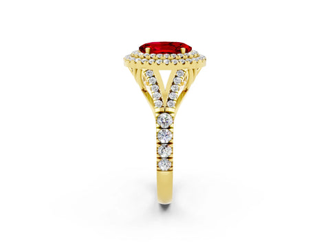 Yellow gold Oval Cut Ruby Pavé Split Shank Double Halo Engagement Ring_2