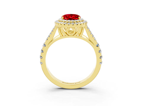 Yellow gold Oval Cut Ruby Pavé Split Shank Double Halo Engagement Ring_3