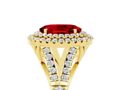 Yellow gold Oval Cut Ruby Pavé Split Shank Double Halo Engagement Ring_5