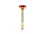 Yellow gold Oval Cut Ruby Pave Band Solitaire Ring with Four-Prong Setting_26