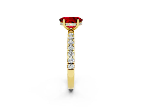 Yellow gold Oval Cut Ruby Pave Band Solitaire Ring with Four-Prong Setting_26