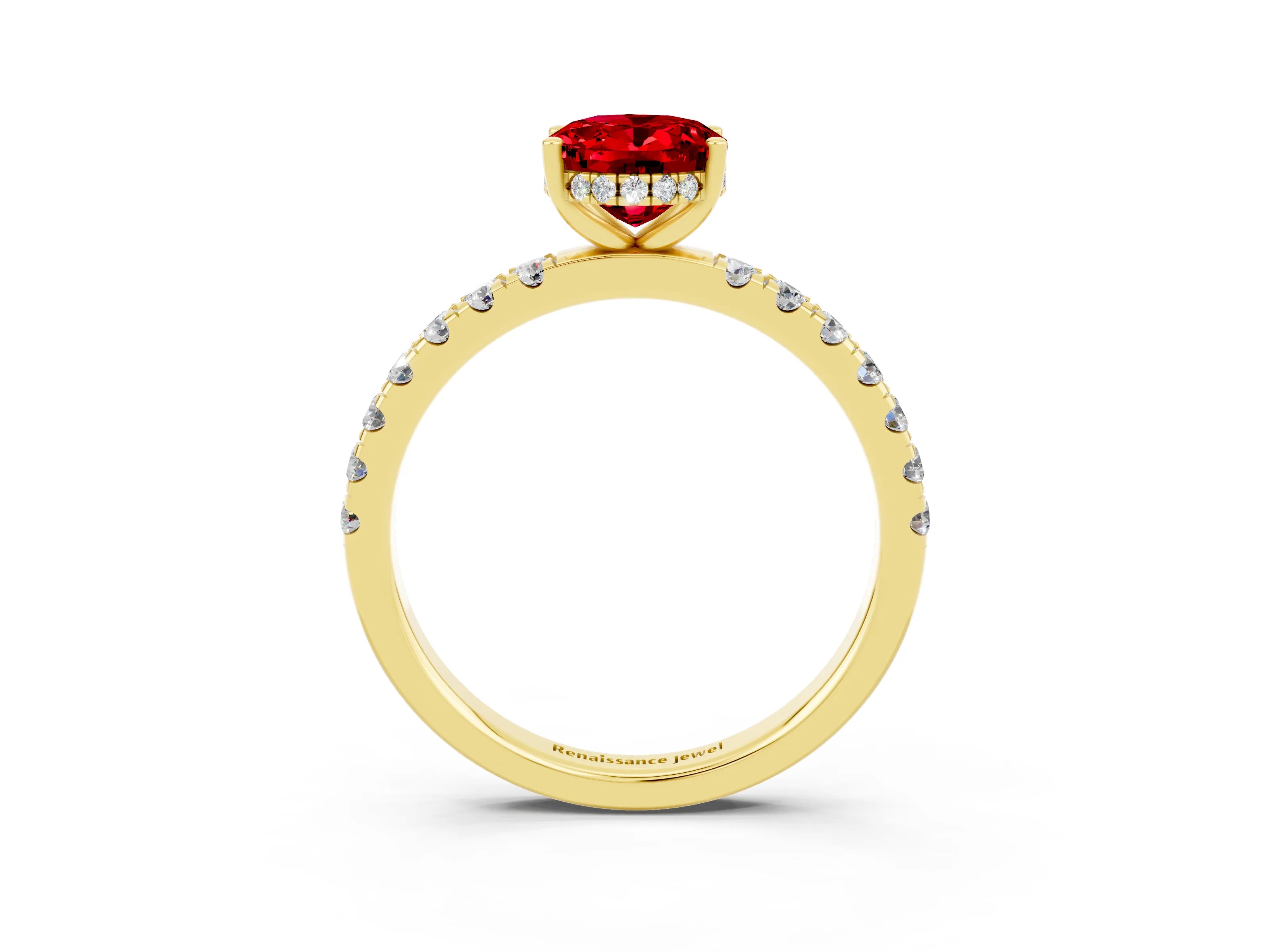 Yellow gold Oval Cut Ruby Pave Band Solitaire Ring with Four-Prong Setting_27