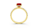 Yellow gold Oval Cut Ruby Pave Band Solitaire Ring with Four-Prong Setting_27