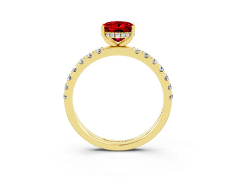 Yellow gold Oval Cut Ruby Pave Band Solitaire Ring with Four-Prong Setting_27