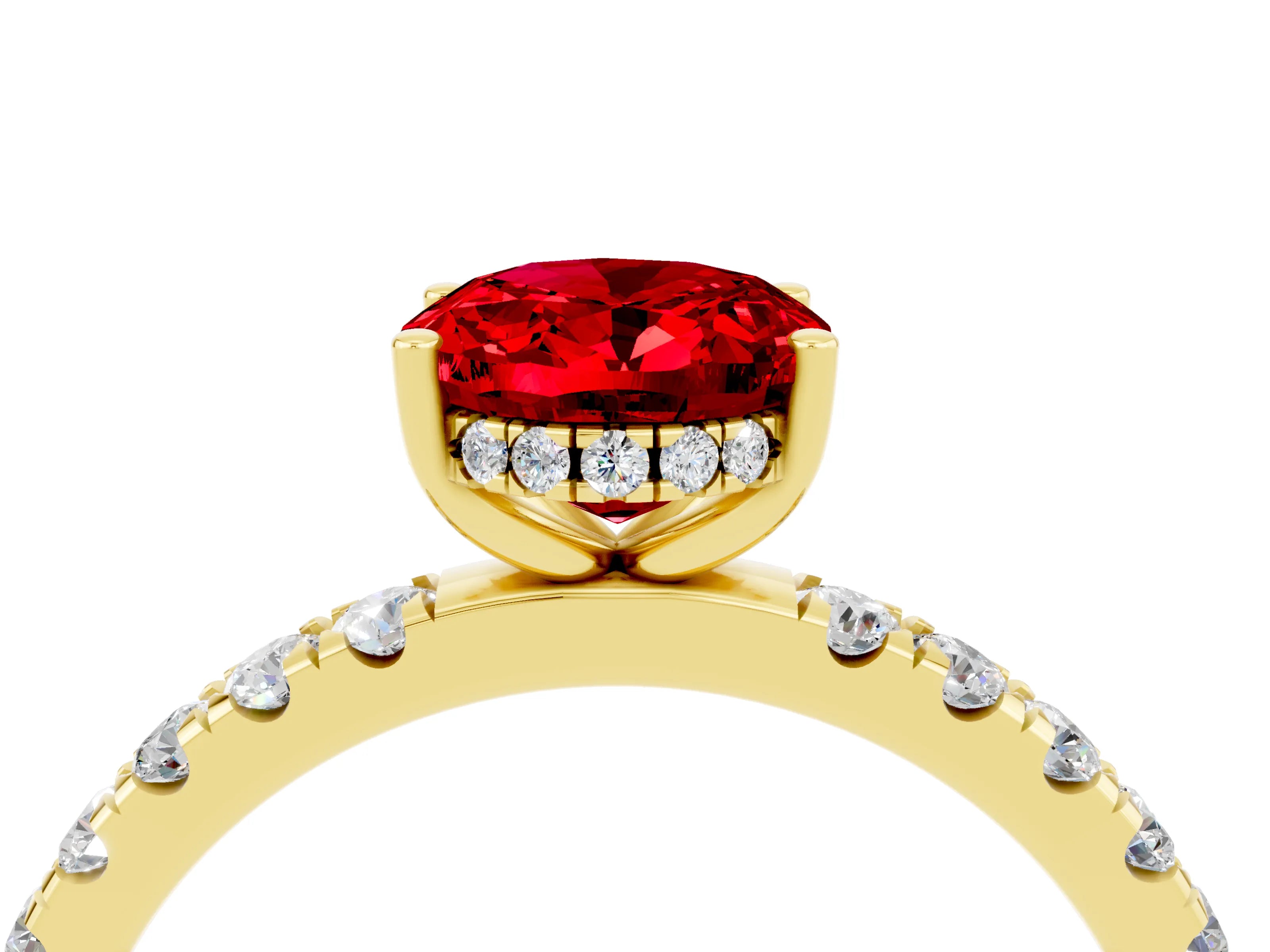 Yellow gold Oval Cut Ruby Pave Band Solitaire Ring with Four-Prong Setting_28