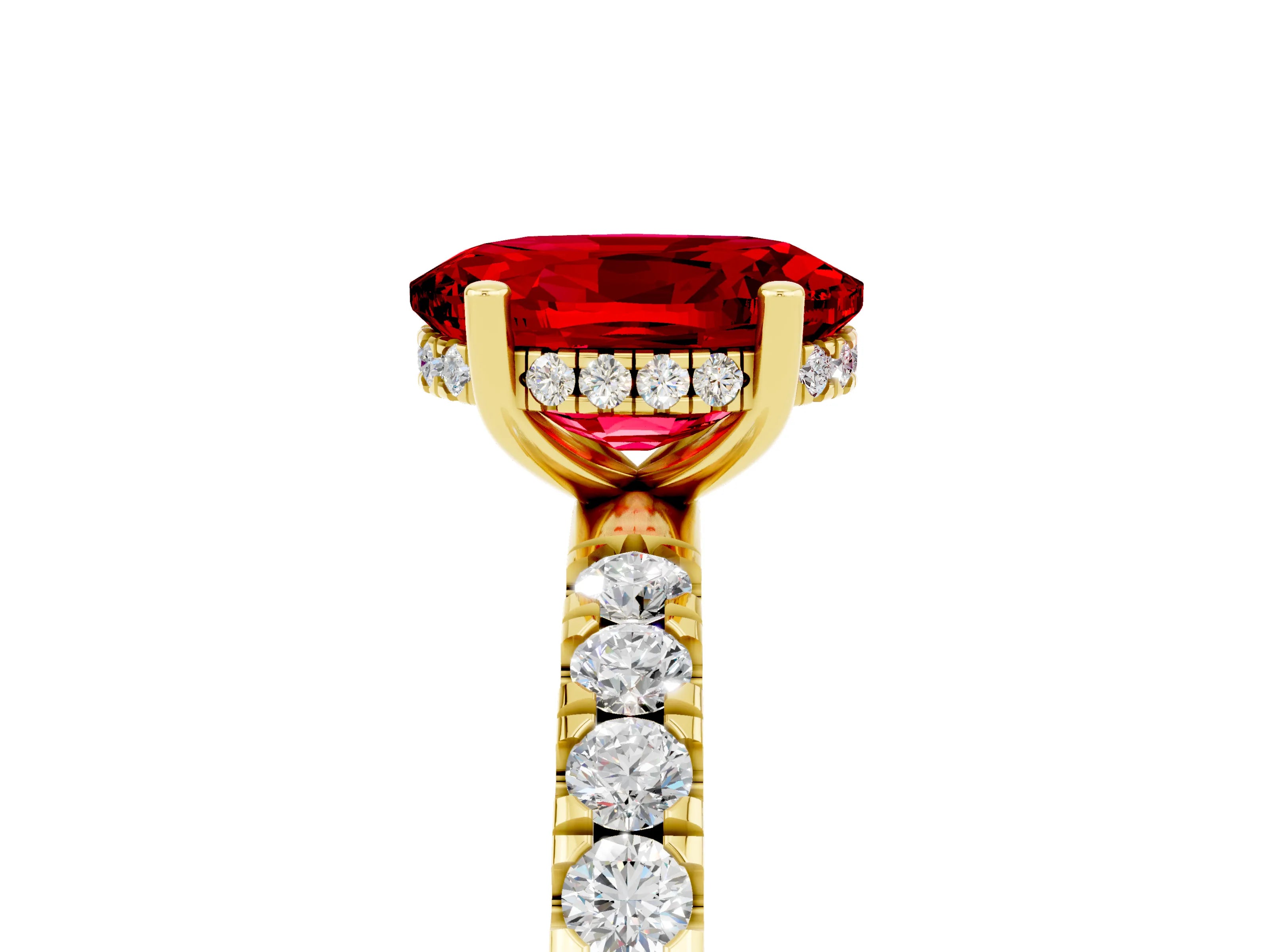 Yellow gold Oval Cut Ruby Pave Band Solitaire Ring with Four-Prong Setting_29