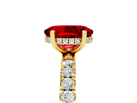 Yellow gold Oval Cut Ruby Pave Band Solitaire Ring with Four-Prong Setting_29