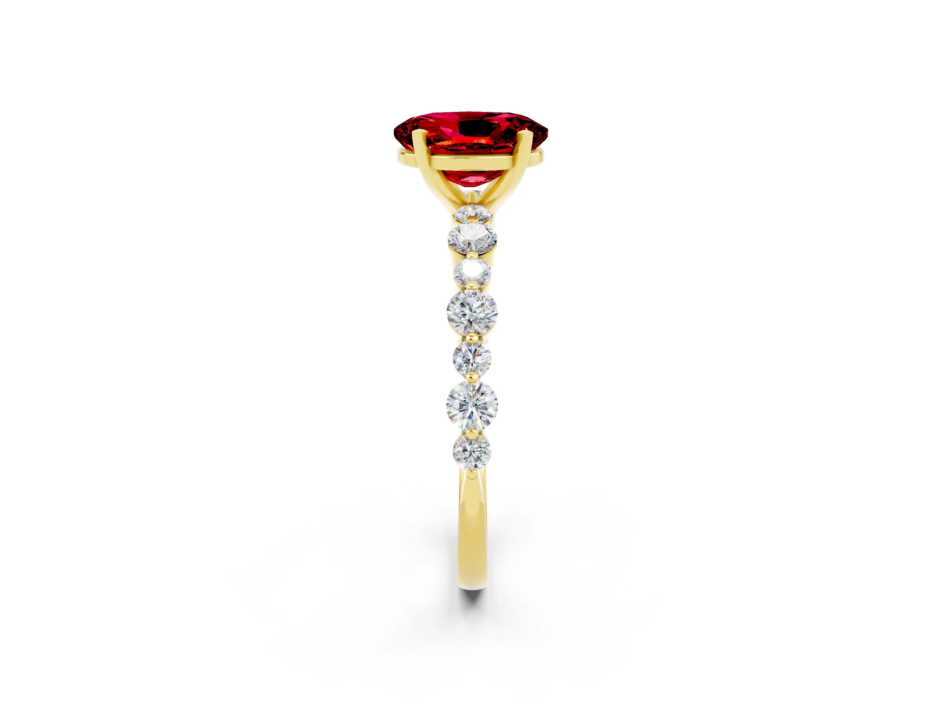 Yellow gold Oval Cut Ruby Prong Set Engagement Ring with Pavé Band_2