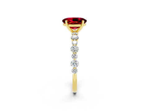 Yellow gold Oval Cut Ruby Prong Set Engagement Ring with Pavé Band_2