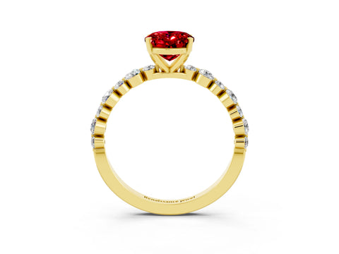 Yellow gold Oval Cut Ruby Prong Set Engagement Ring with Pavé Band_3
