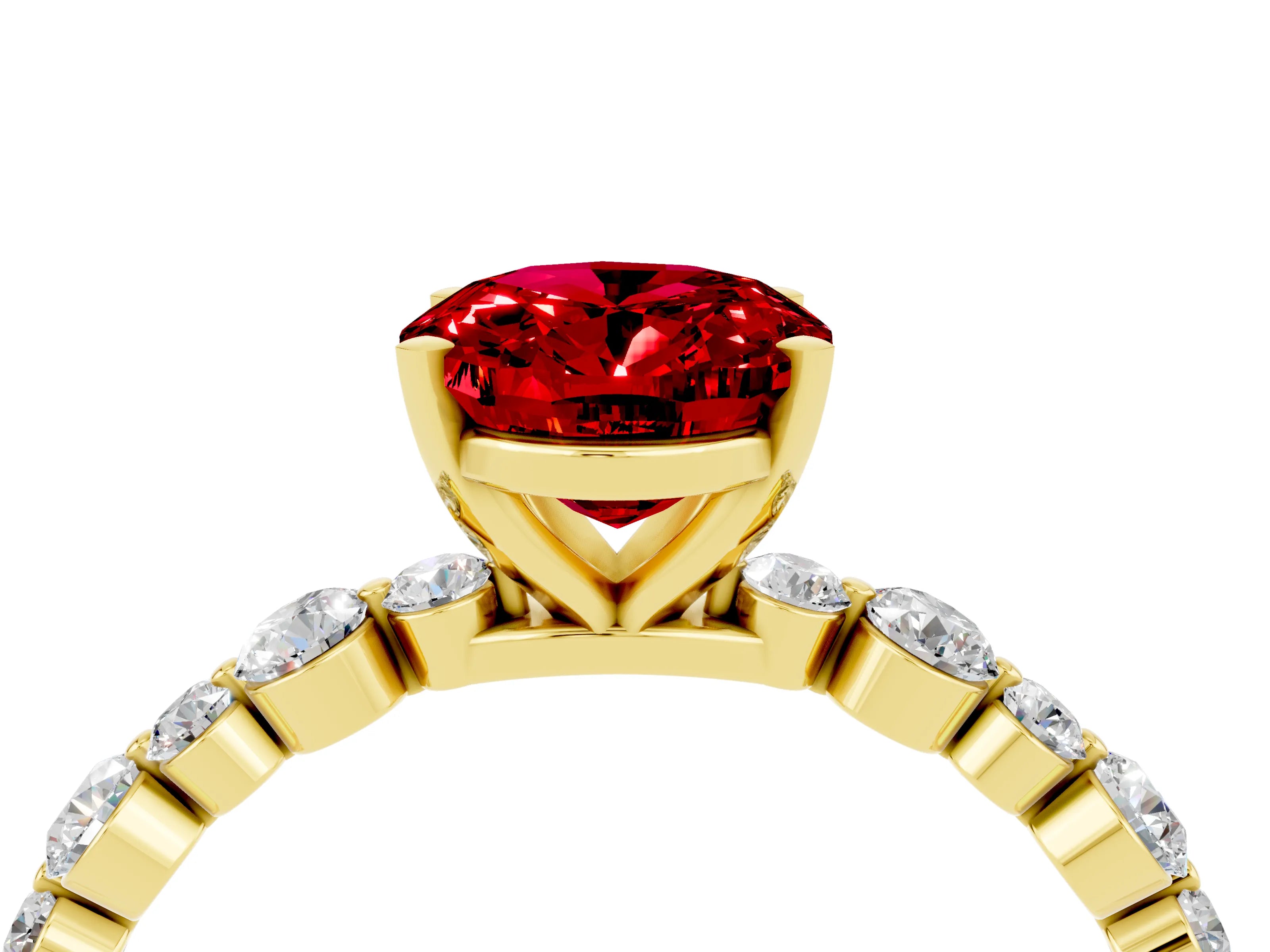Yellow gold Oval Cut Ruby Prong Set Engagement Ring with Pavé Band_4