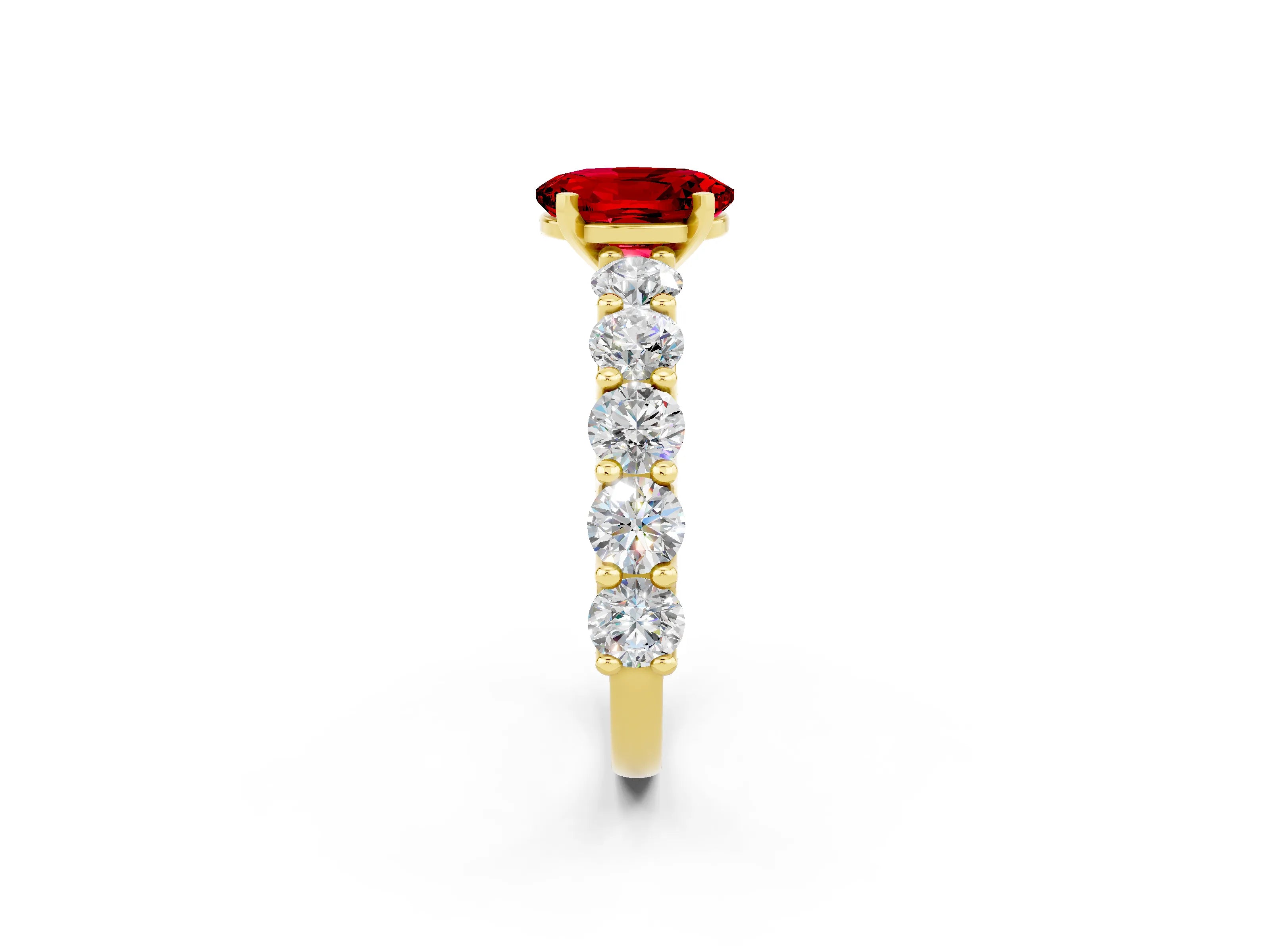Yellow gold Oval Cut Ruby Prong Setting with Side Stones on a Pave Band_2