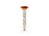 Yellow gold Oval Cut Ruby Prong Setting with Side Stones on a Pave Band_2