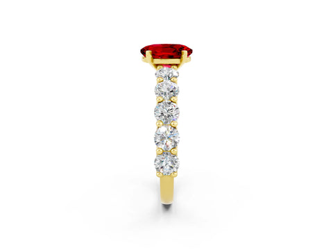 Yellow gold Oval Cut Ruby Prong Setting with Side Stones on a Pave Band_2
