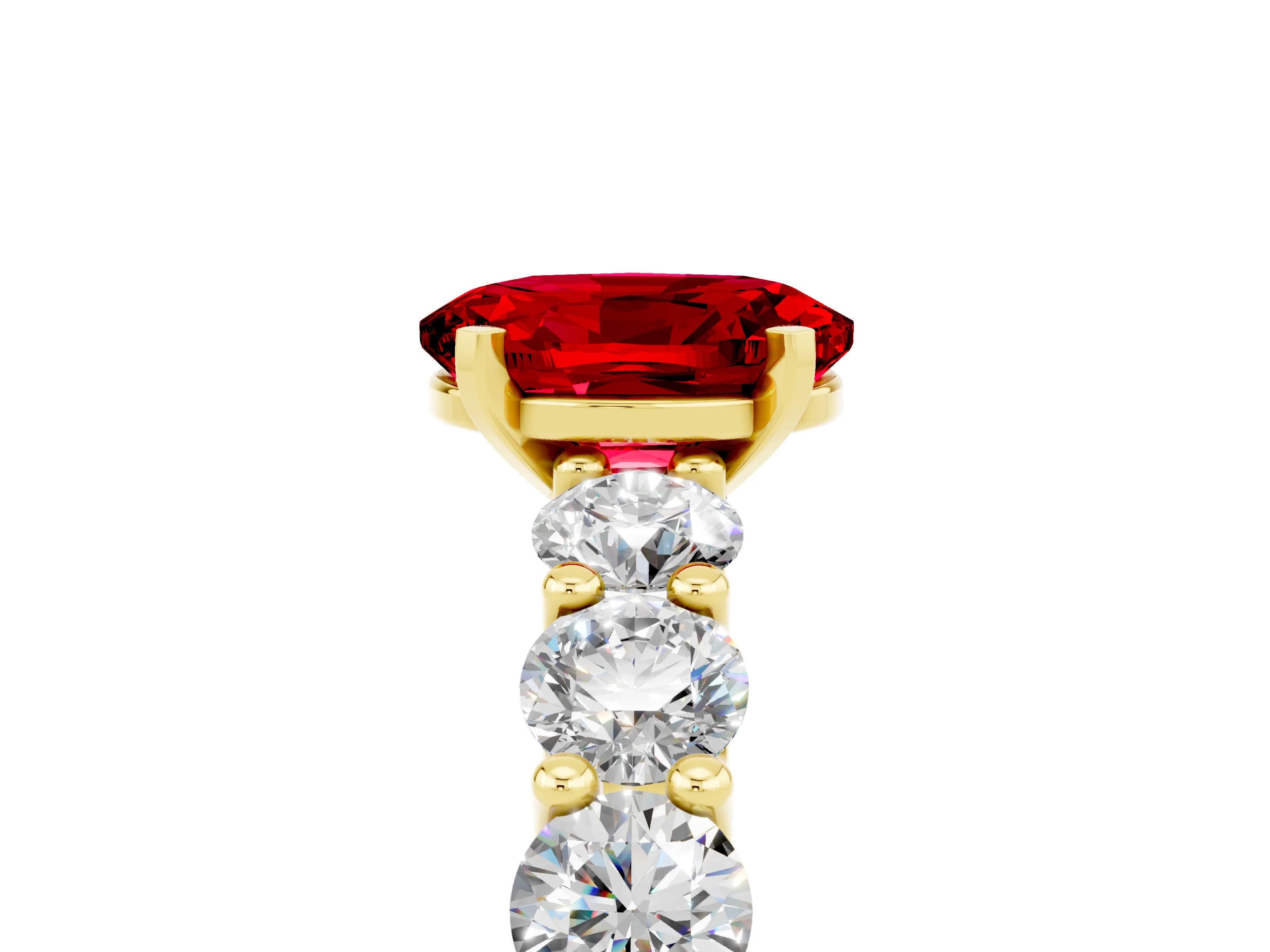 Yellow gold Oval Cut Ruby Prong Setting with Side Stones on a Pave Band_5