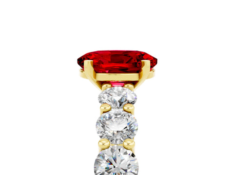Yellow gold Oval Cut Ruby Prong Setting with Side Stones on a Pave Band_5