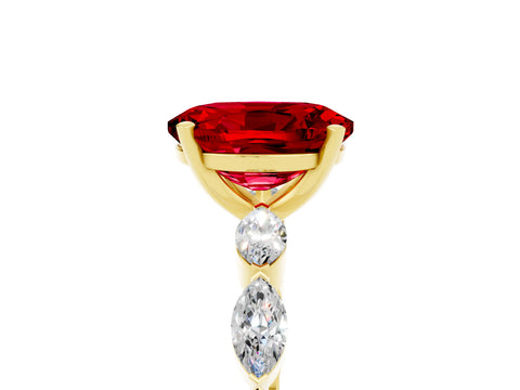 Yellow gold Oval Cut Ruby Ring with Marquise Side Stones and Prong Setting_5
