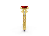 Yellow gold Oval Cut Ruby Ring with Milgrain Pavé Band and Four-Prong Setting_14