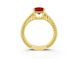 Yellow gold Oval Cut Ruby Ring with Milgrain Pavé Band and Four-Prong Setting_15
