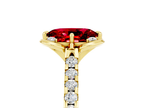Yellow gold Oval Cut Ruby Ring with Pavé Band and Floral Prong Setting_5