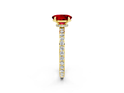 Yellow gold Oval Cut Ruby Ring with Pavé Band and Four-Prong Setting_2