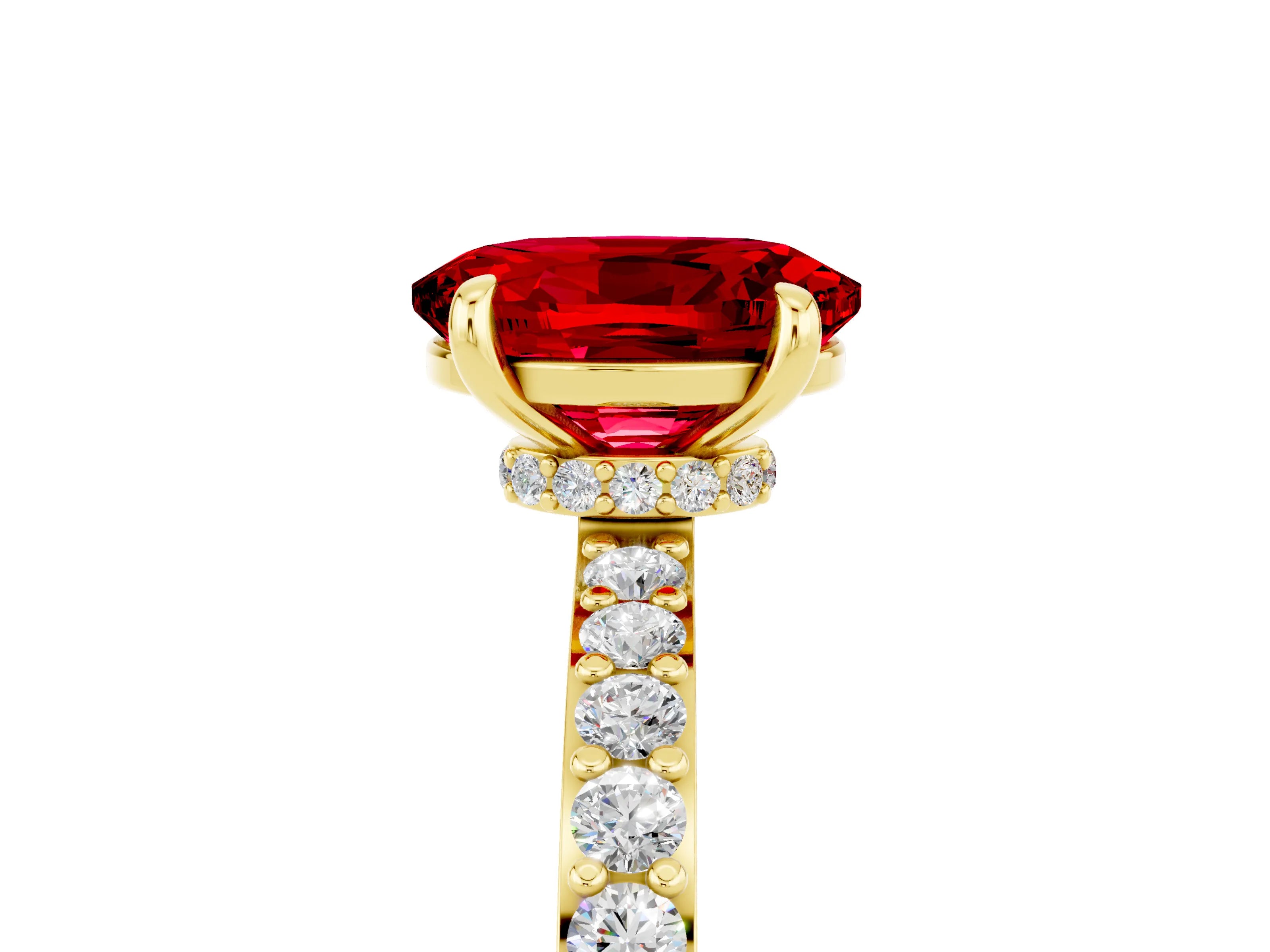 Yellow gold Oval Cut Ruby Ring with Pavé Band and Four-Prong Setting_5