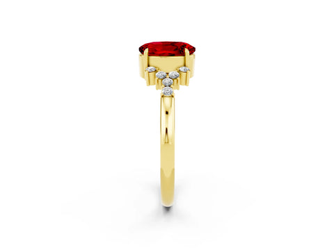 Yellow gold Oval Cut Ruby Ring with Side Stones and Four-Prong Setting_74