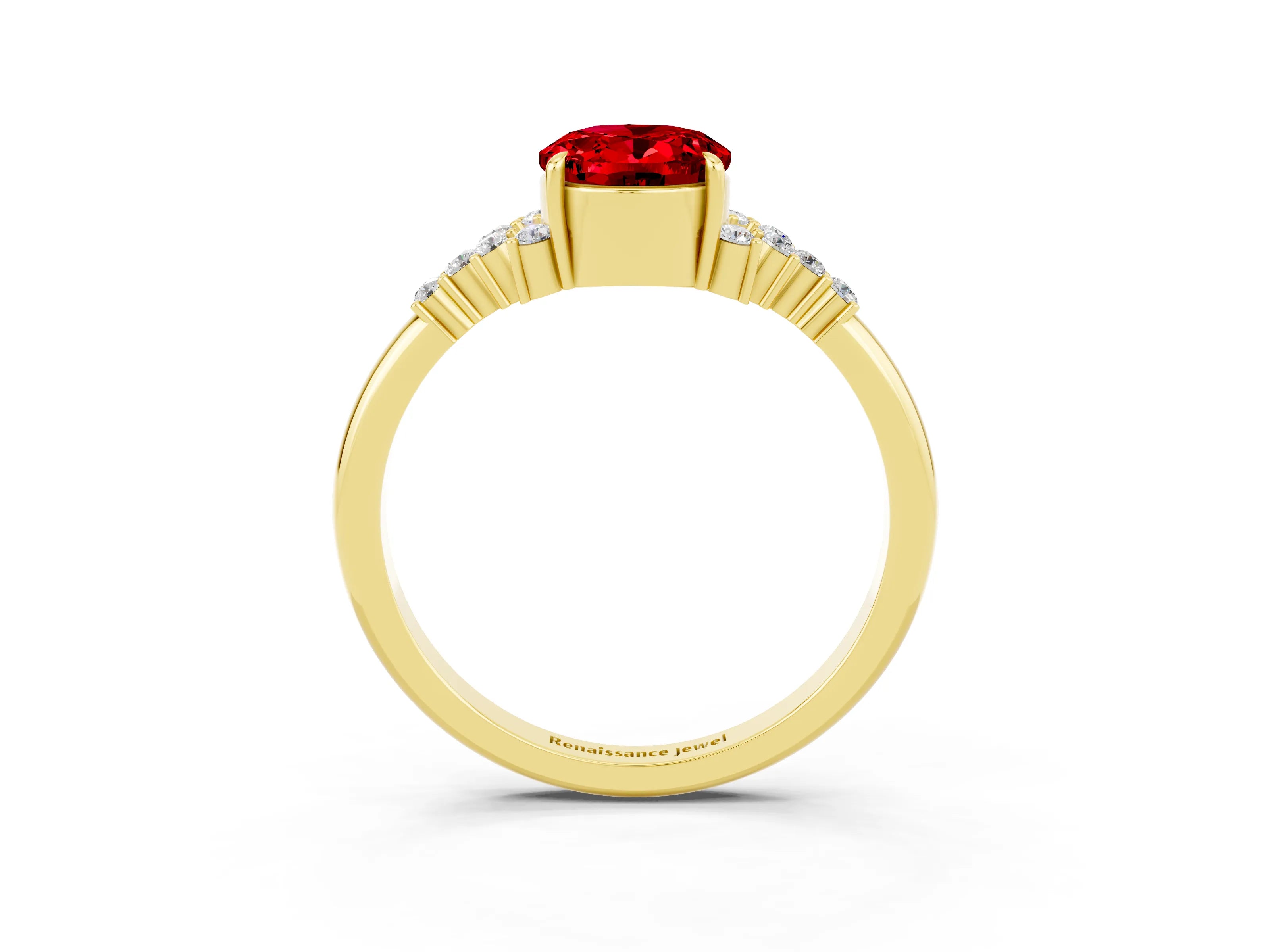 Yellow gold Oval Cut Ruby Ring with Side Stones and Four-Prong Setting_75