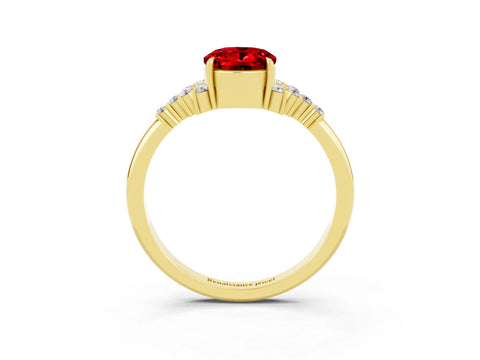 Yellow gold Oval Cut Ruby Ring with Side Stones and Four-Prong Setting_75