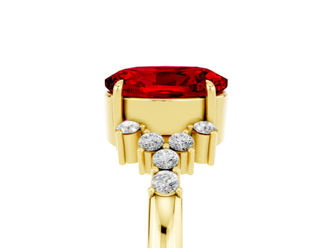 Yellow gold Oval Cut Ruby Ring with Side Stones and Four-Prong Setting_77